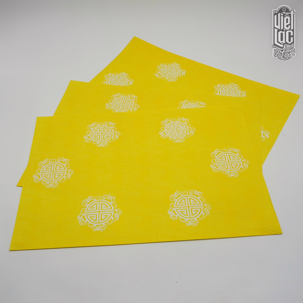 Giấy in sớ Việt Lạc vân mây chữ thọ trắng nền vàng - Ảnh 3