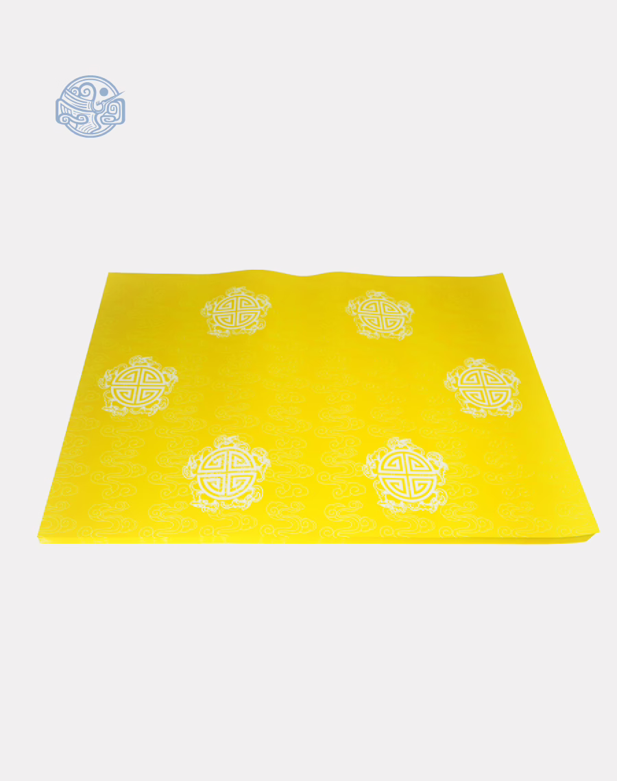 Giấy in sớ Việt Lạc vân mây chữ thọ trắng nền vàng