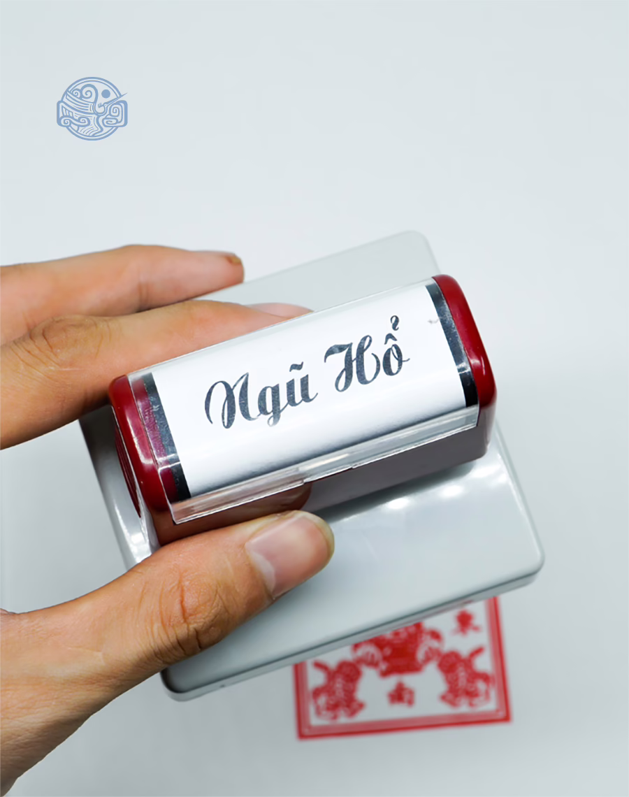 Dấu triện ngũ hổ 6x6cm thấm mực - Ảnh 2