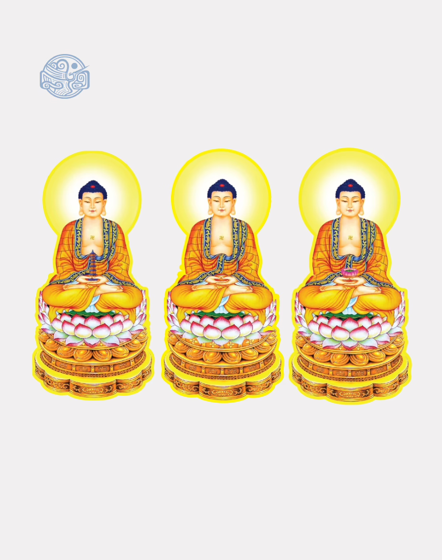 Bộ tranh Tam Thế Phật tọa sen chất liệu nhựa xốp