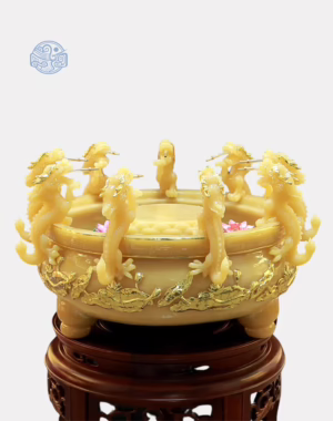 Chậu tắm Phật Cửu Long đá thạch anh viền vàng