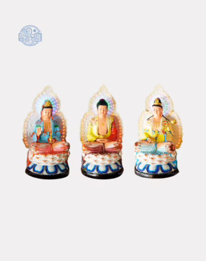 Bộ Tượng Tây Phương Tam Thánh Tọa Sen Bằng Composite, Cao 80cm, Vẽ Màu Cao Cấp (Có lá đề và đèn led)