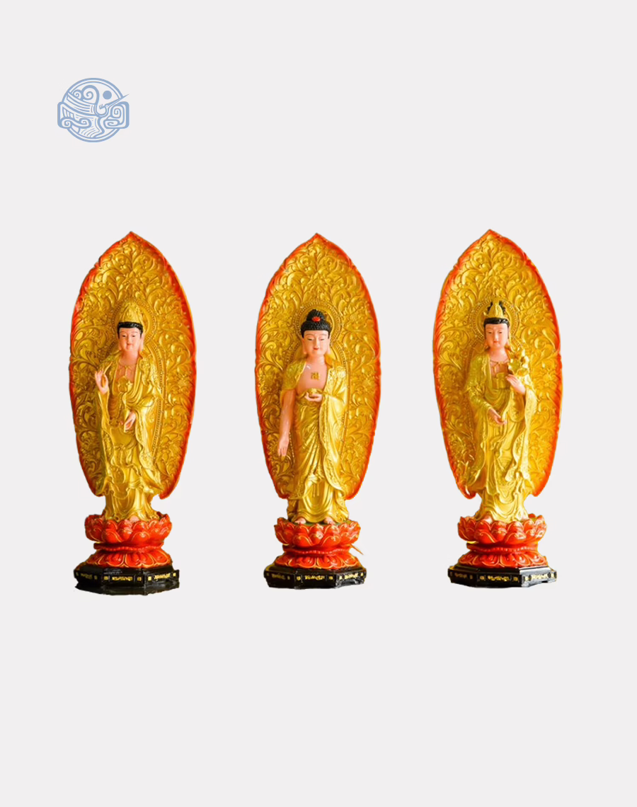 Tượng Tam Thánh đứng 80cm composite (có lá đề + đèn)