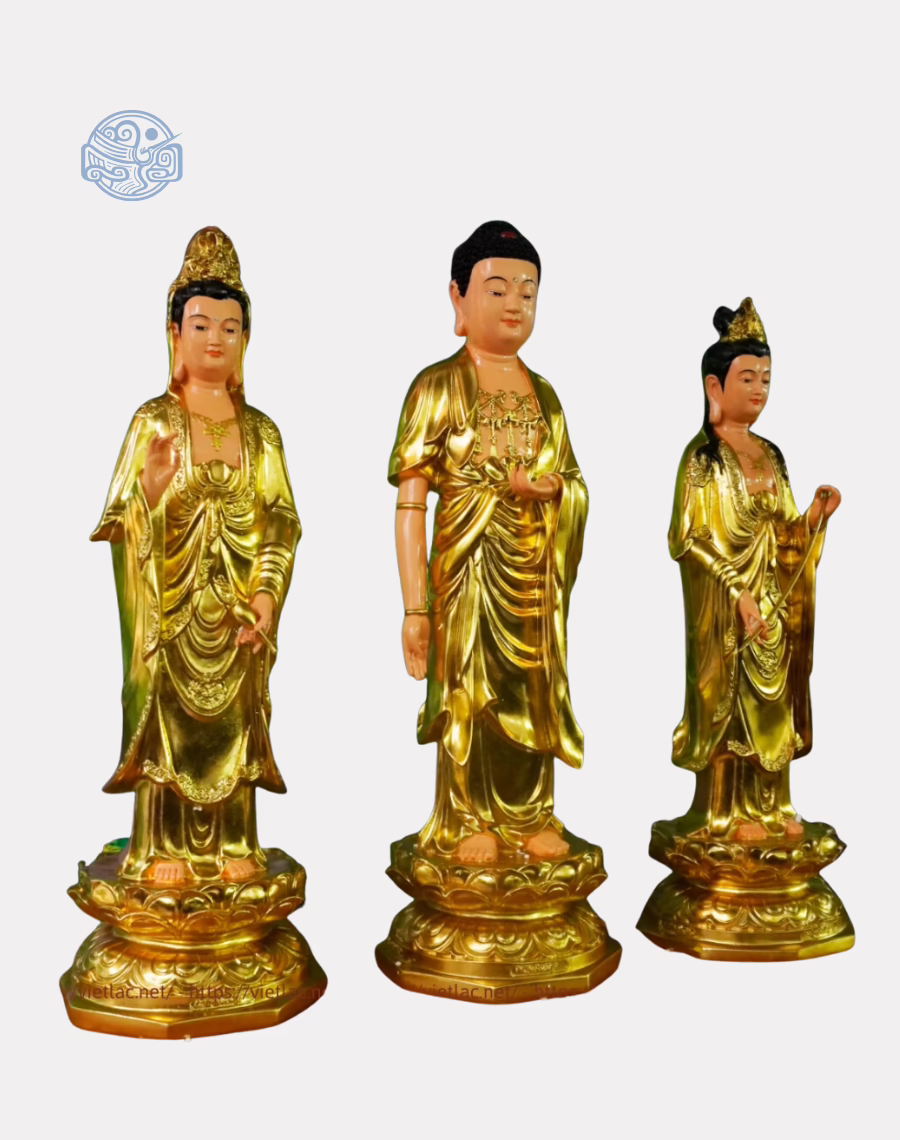 Bộ tượng Tây Phương Tam Thánh Đứng Dát Vàng bằng composite, cao 90cm