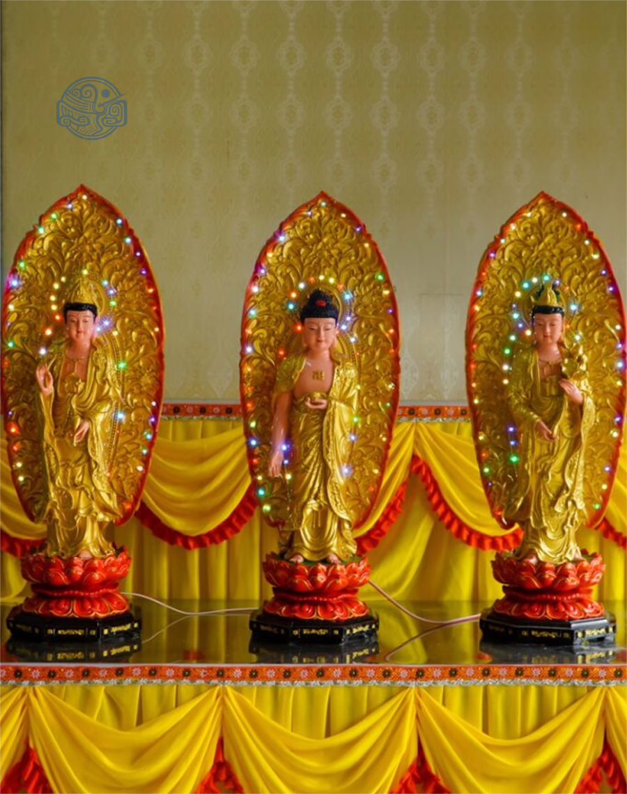 Tượng Tam Thánh đứng 80cm composite (có lá đề + đèn) - Ảnh 3