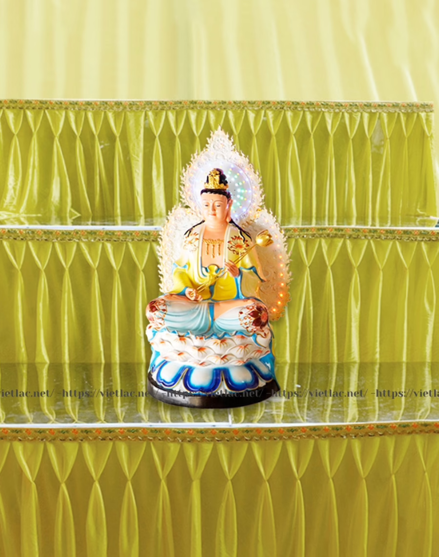 Bộ Tượng Tây Phương Tam Thánh Tọa Sen Bằng Composite, Cao 80cm, Vẽ Màu Cao Cấp (Có lá đề và đèn led) - Ảnh 2