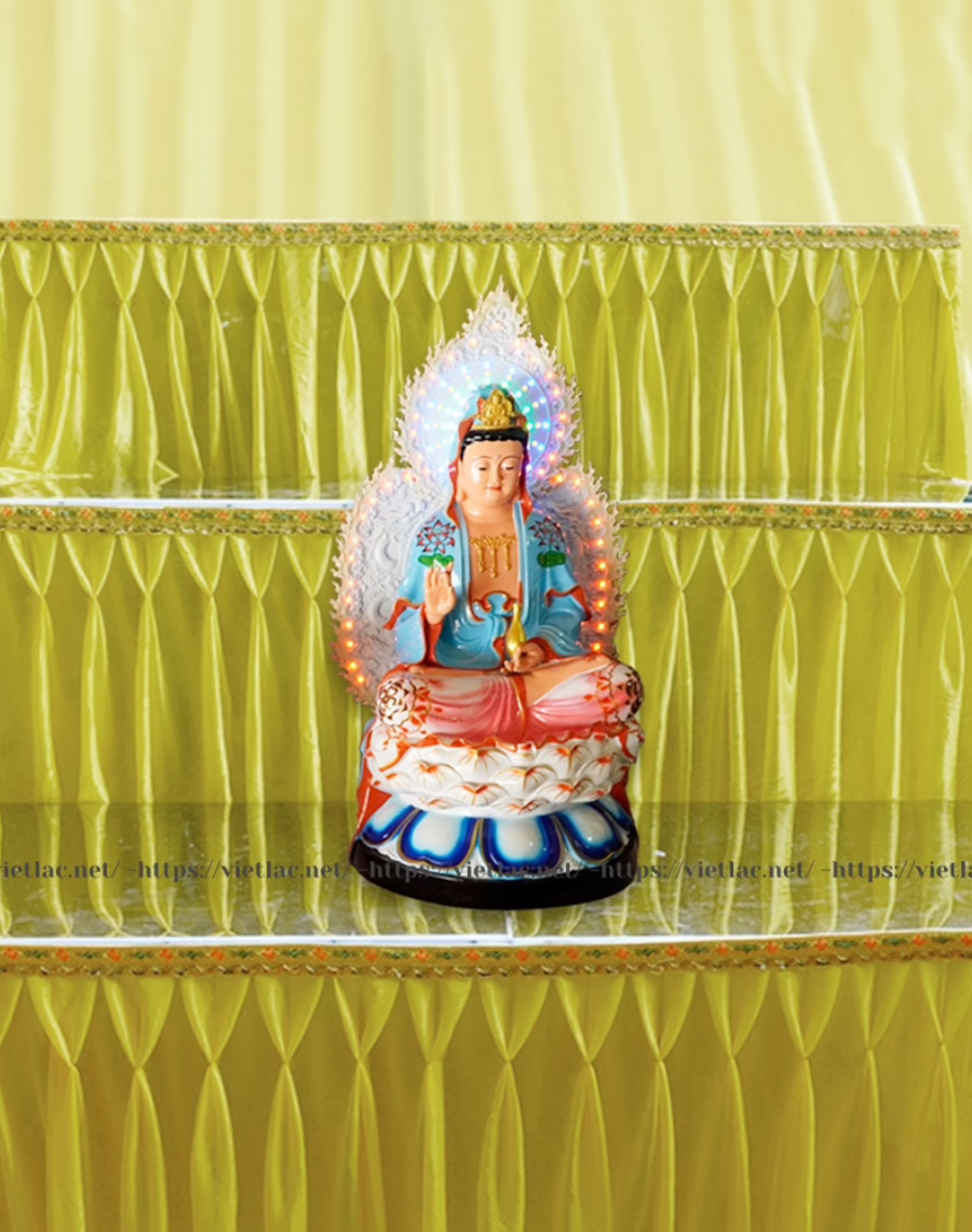 Bộ Tượng Tây Phương Tam Thánh Tọa Sen Bằng Composite, Cao 80cm, Vẽ Màu Cao Cấp (Có lá đề và đèn led) - Ảnh 4