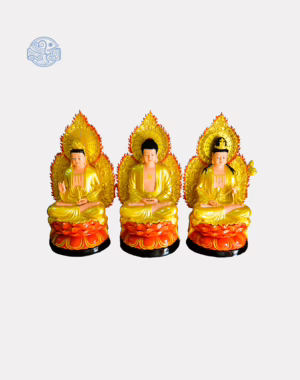 Tượng Tam Thánh ngồi nhũ vàng 80cm composite (có lá đề + đèn)