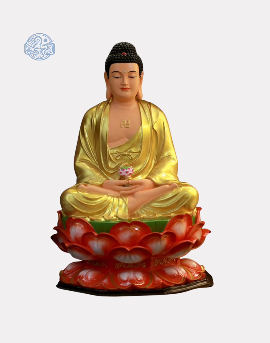 Tượng Phật A Di Đà Tọa Sen Bằng Composite, Cao 65cm, Sơn Vàng