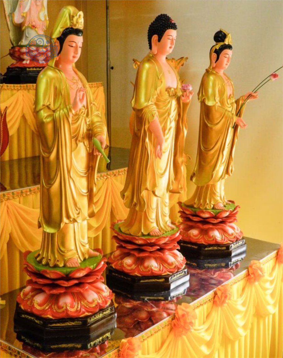 Bộ tượng Tây Phương Tam Thánh Đứng bằng composite, cao 110cm, vẽ vàng - Ảnh 3