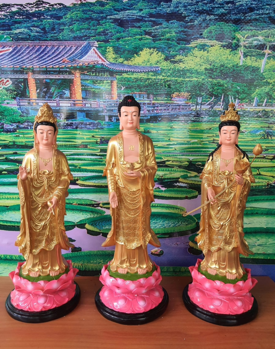 Tượng Tam Thánh đứng nhũ vàng 80cm composite - Ảnh 2