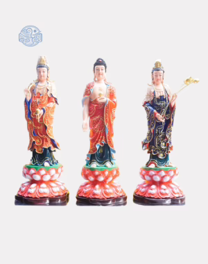 Bộ Tượng Tây Phương Tam Thánh Đứng Bằng Composite, Cao 45cm, Vẽ Màu Cao Cấp