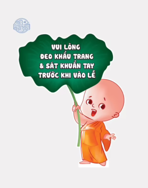 Tranh Chú Tiểu cầm cờ đeo khẩu trang chống dịch 1m5 nhựa xốp