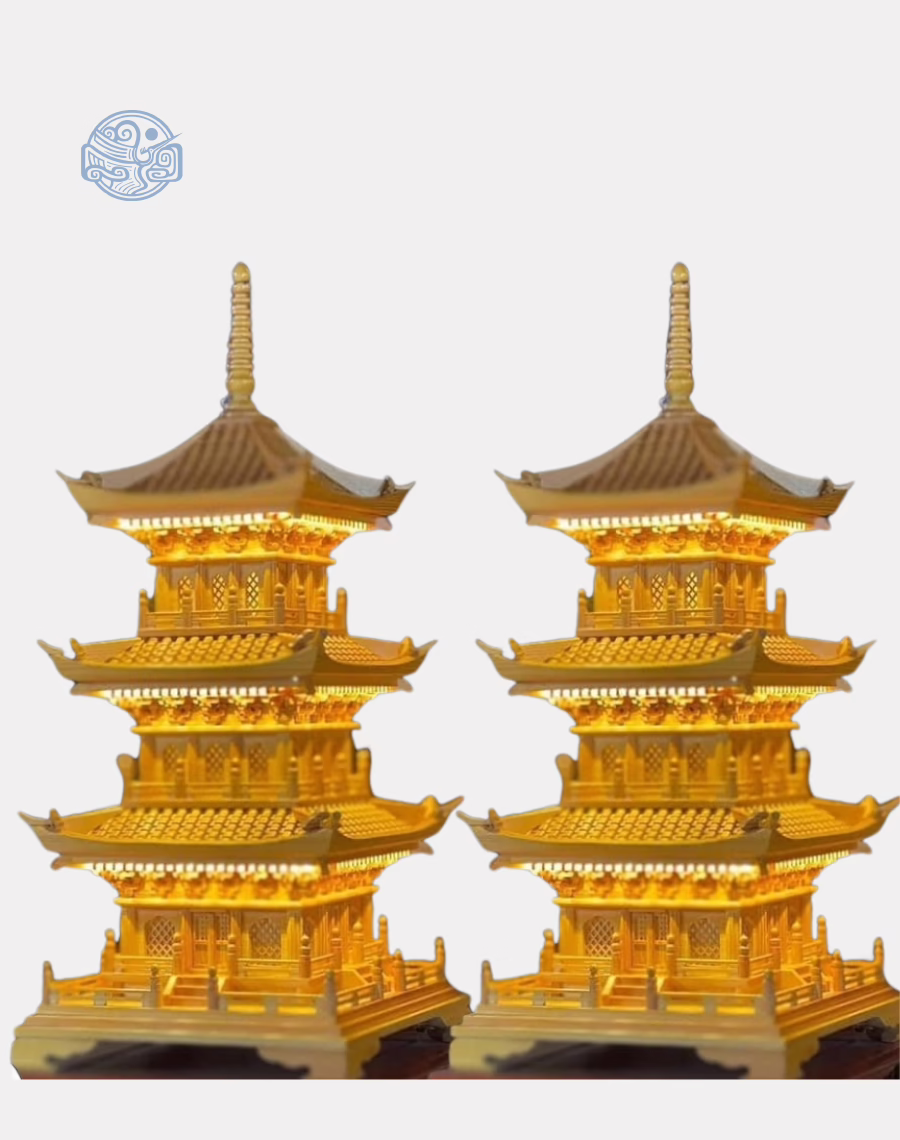 Tháp Dược sư 3 tầng 90cm gỗ hoàng dương